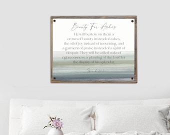 Isaiah 61:3 Beauty For Ashes Metal Print on Reclaimed Wood Frame-Scripture Wall Sign-Rustic Bible Art