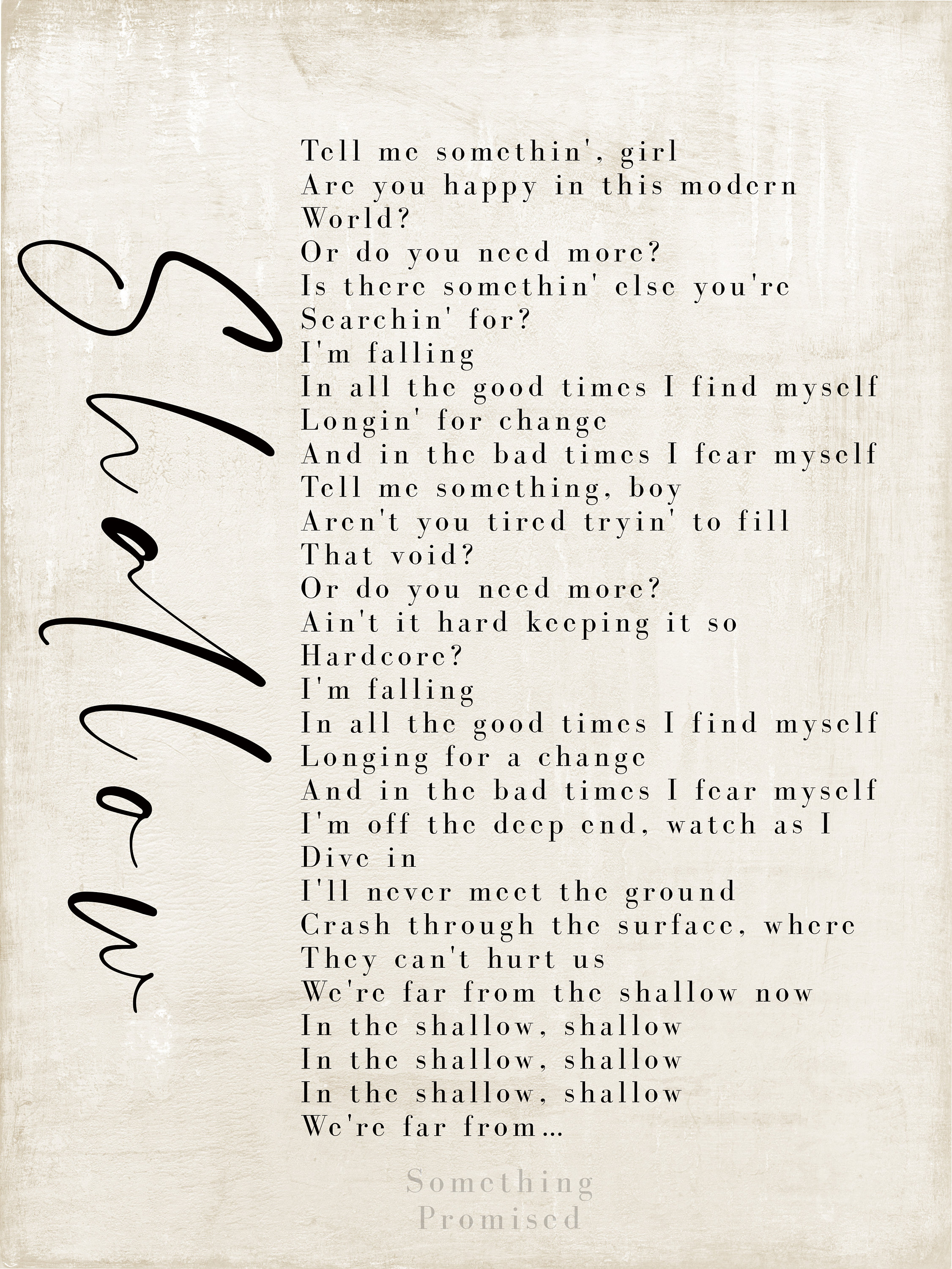Shallow-Song Lyrics on Metal Print on Reclaimed Wooden | Etsy