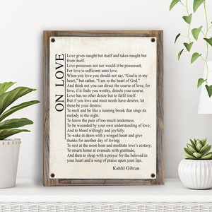 On Love Poem on Metal Print on Reclaimed Wood Frame-Kahlil Gibran Poetry-Marriage Poem-Love Poem-Valentine Gift Idea-Wedding Gift Idea