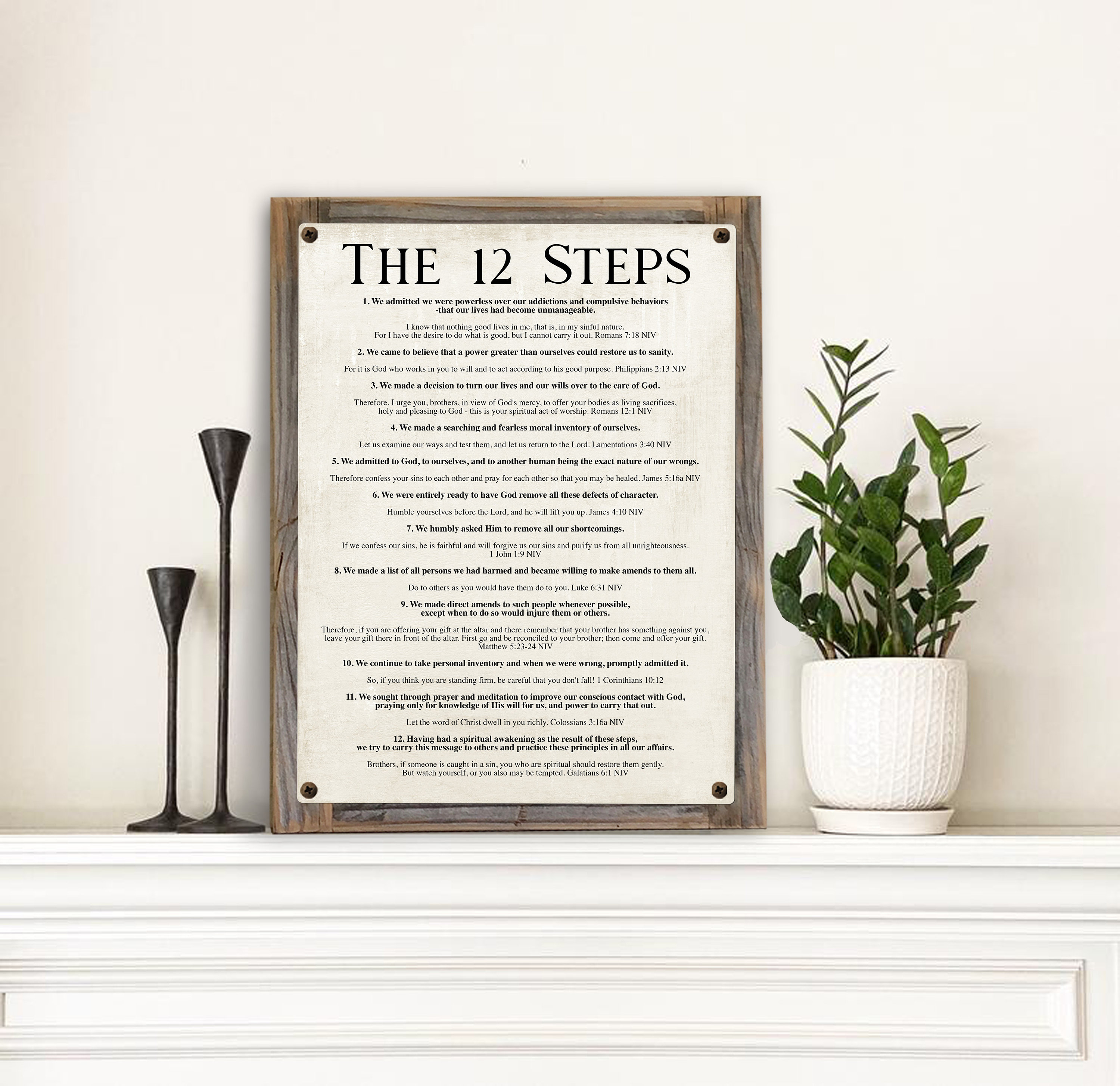 Celebrate Recovery 12 Steps of AA Metal Print on Reclaimed Wood