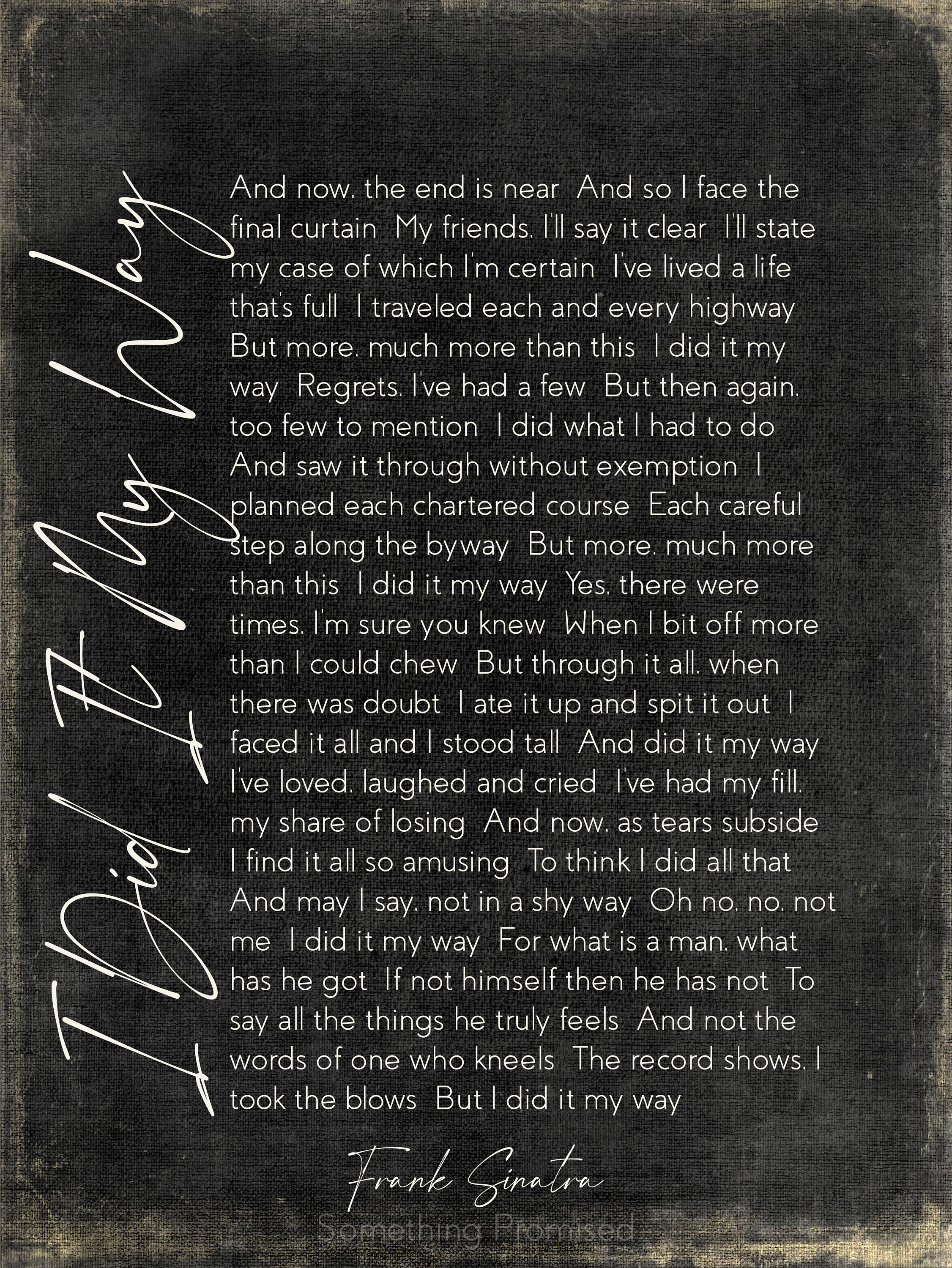 I Did It My Way Song Lyrics on Metal Print on Reclaimed Wooden Frame-frank Sinatra Song Lyrics ...