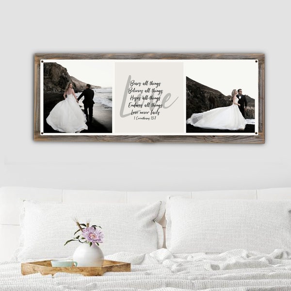 Wedding Photo Collage Metal Print on Reclaimed Wood Frame-Master Bedroom Wall Art-Anniversary Gift-Unique Couple Gift-Valentine Gift Idea