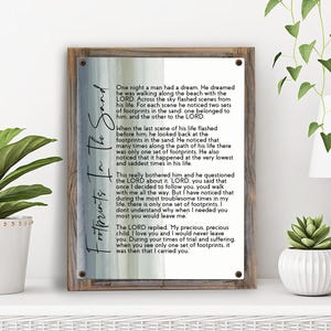 Footprints In The Sand Metal Print on Reclaimed Wood Frame-Spiritual Wall Decor-Inspirational Sign-Encouragement Gift-Encouragement Word Art