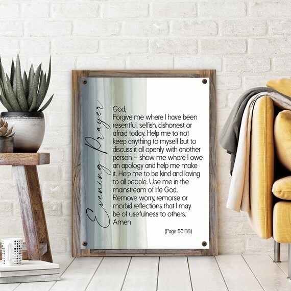 AA Evening Prayer on Metal Print on Reclaimed Wood Frame-recovery