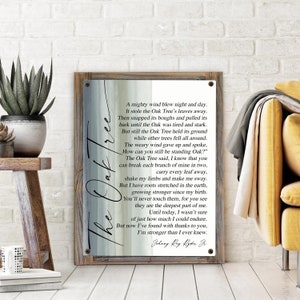 The Oak Tree Poem Metal Print on Reclaimed Wood Frame-Encouragement Gift-Inspirational Signs-Bereavement Gift