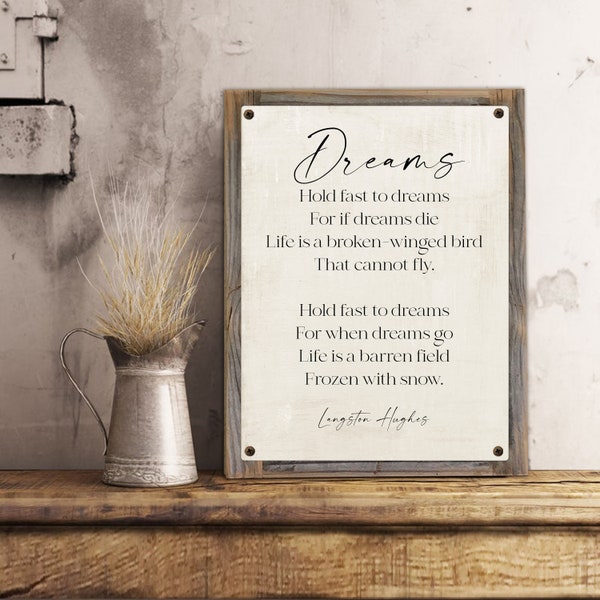 Hold Fast To DREAMS Metal Print on Reclaimed Wood Frame-Gift For Son-Gift for Daughter-Graduation Gift-Langston Hughes Poem