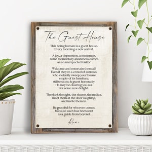 The Guest House Poem on Metal Print-Reclaimed Wood Frame-Rumi Poetry Decor-Rumi Gift Idea-Rustic Poetry Decor-Poetry Gift Idea