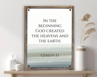 In the Beginning, God Created the Heavens and the Earth Metal Print on Reclaimed Wood Frame-Genesis 1:1-Rustic Christian Art