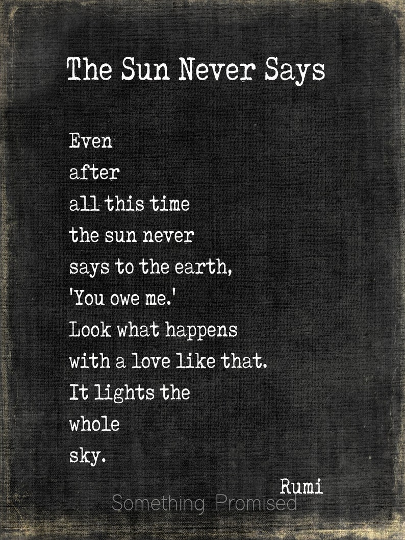 The Sun Never Says Rumi Poem on Metal Printreclaimed Wood Etsy