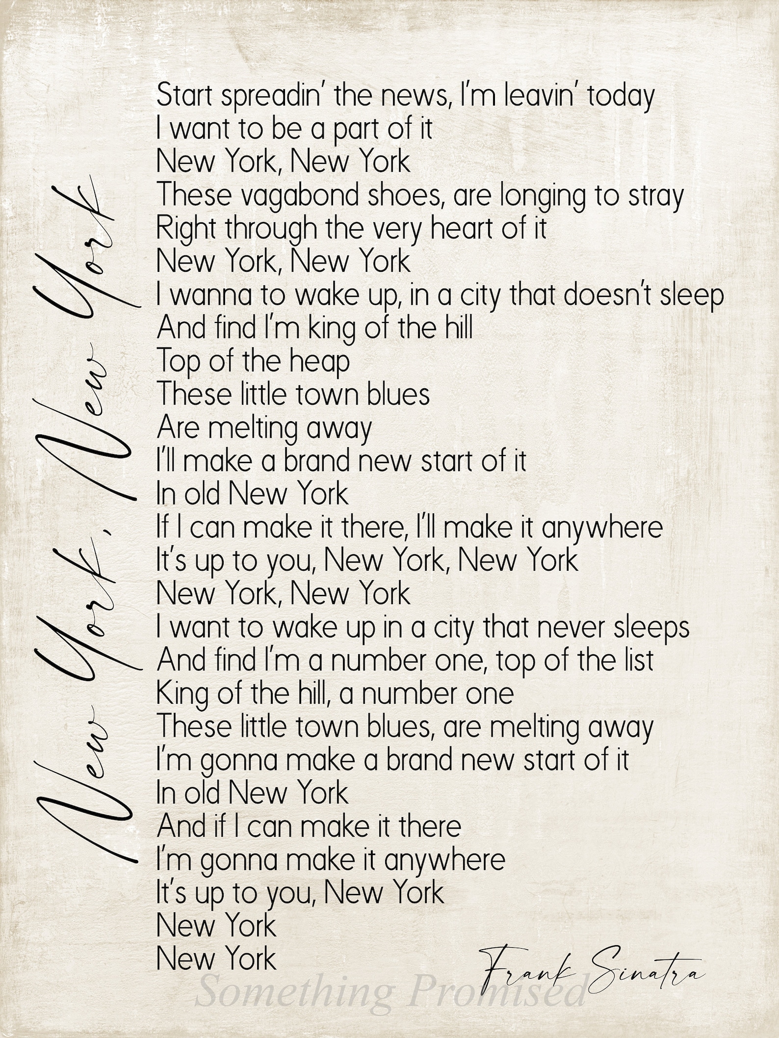 New York New York Song Lyrics on Metal Print on Reclaimed Etsy UK