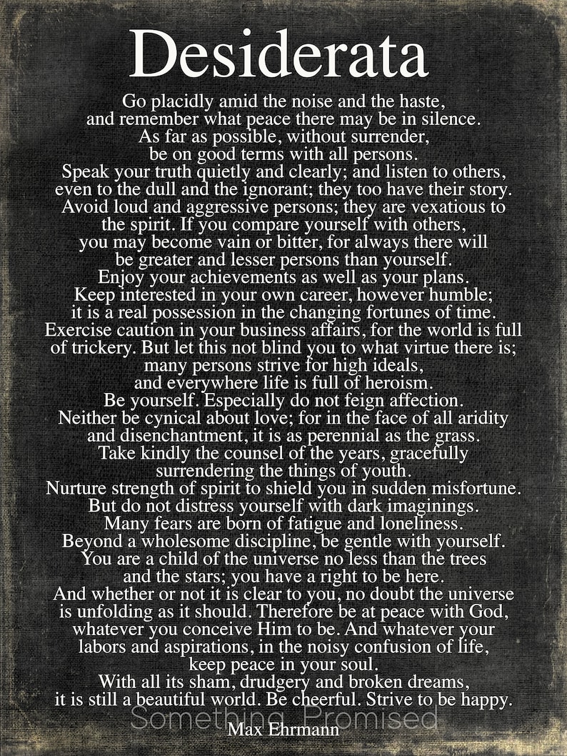Desiderata Poem on Metal Print-Reclaimed Wood Frame-Max Ehrmann Wall Art-Inspirational Wall Art-Motivational Decor-Man Gift Idea Vintage Black