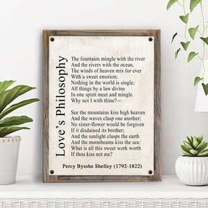 Love&#39;s Philosophy Metal Print on Reclaimed Wood Frame-Percy Bysshe Shelley Poem-Marriage Poem Decor-Love Poetry Sign-Wedding Gift Idea