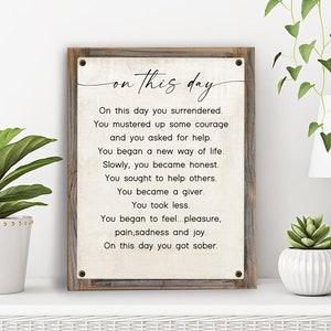 On This Day Sobriety Poem on Metal Print on Reclaimed Wood Frame-Custom Sobriety Gift-Recovery Gift-AA Anniversary Gift-12 Step Wall Decor