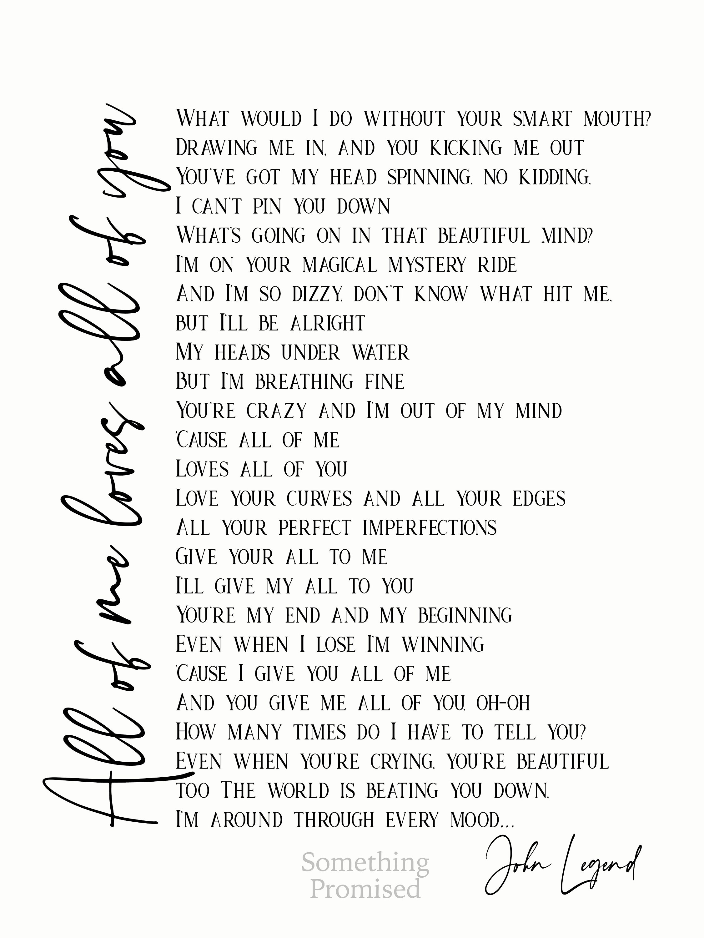 All Of Me Loves All Of You Song Lyrics on Metal Print on Etsy