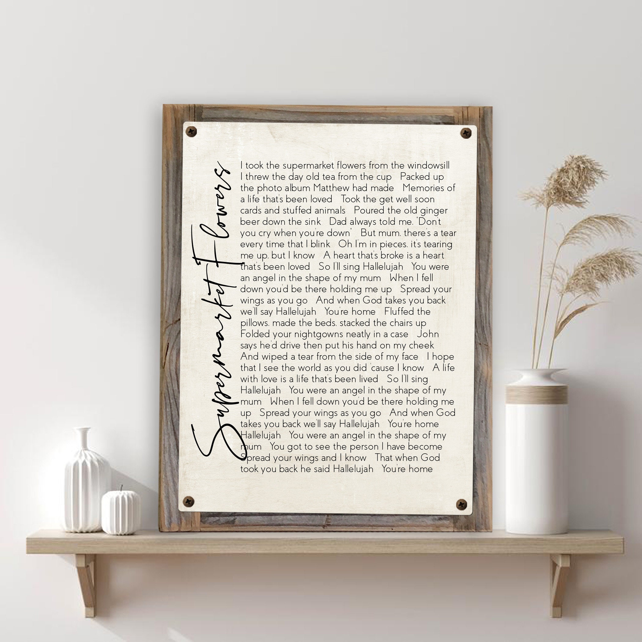 Super Market Flowers Song Lyrics on Metal Print on Reclaimed Wood