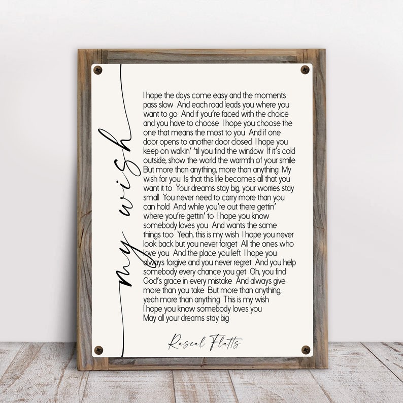 My Wish Lyrics by Rascal Flatts on Metal Print Reclaimed Wood - Etsy