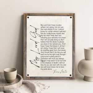 THOMAS MERTON Thoughts In Solitude Catholic Prayer Metal Print On Reclaimed Wood Frame-My Lord God Prayer-Christian Prayers