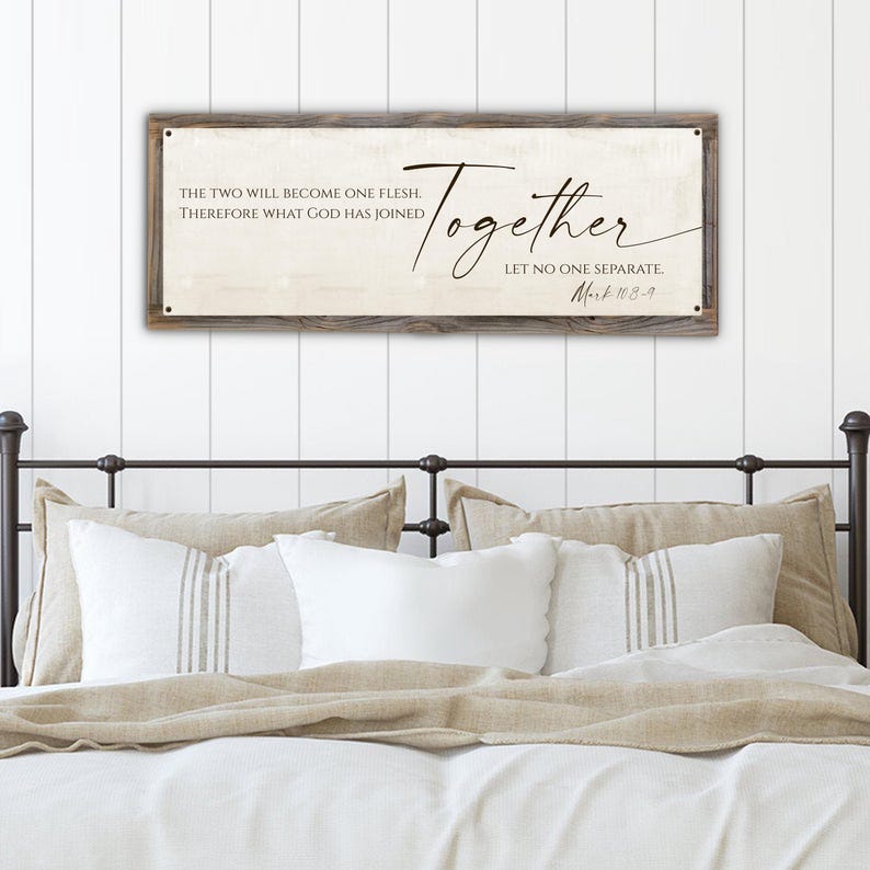 ‘What God Has Joined Together’ Metal Print on Reclaimed Wood Frame-Mark 10:8-9-One Flesh Wall Art-Scripture Wall Art-Wedding Verse Sign