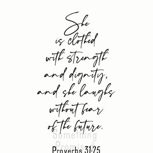 Proverbs Woman Metal Print on Reclaimed Wood Frame-Proverbs 31-25-Scripture Wall Art-Clothed with dignity-Mothers Day Gift-Christian Woman Clean white