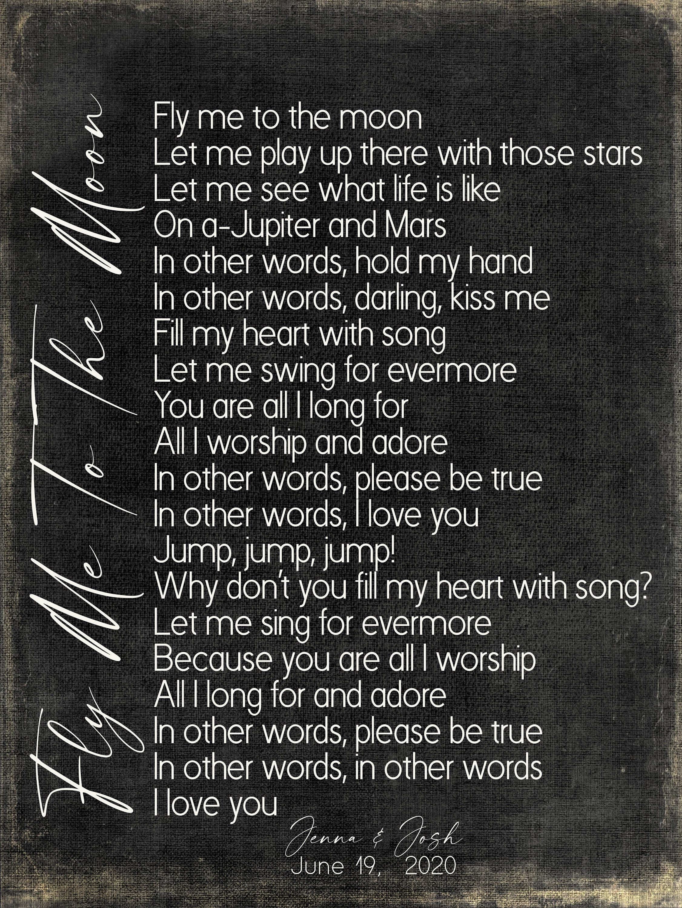 Fly Me To The Moon Lyrics on Metal Print on Reclaimed Wooden | Etsy - Fly Me To The Moon Lyrics Female