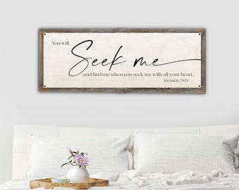 You Will Seek Me Metal Print Rustic Wood Frame-Jeremiah 29:13-Christian Wall Sign