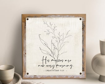 His Mercies Are New Every Morning Metal  Print on Reclaimed Wood Frame-Lamentations 3:23-Bible Wall Decor-Christian Wall Decor-Scripture Art