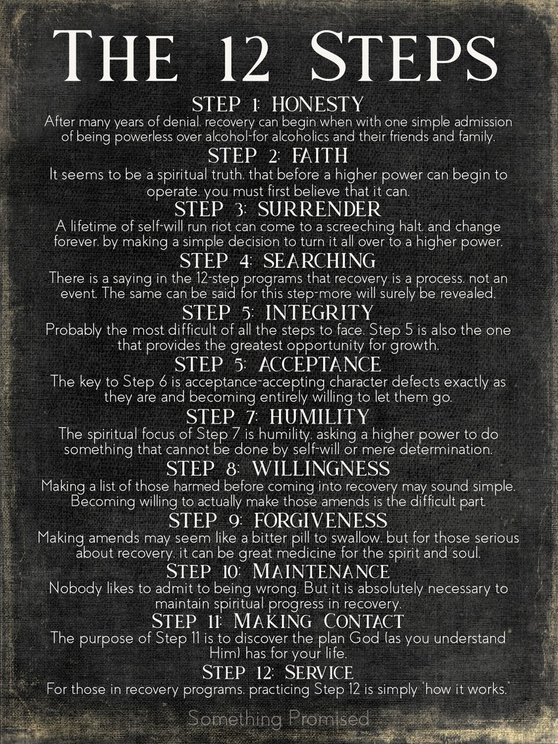 The 12 Steps of AA Metal Print on Reclaimed Wood Etsy