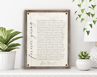 Forever Young Lyrics Metal Print on Reclaimed Wood Frame-Custom Song Lyrics-Rod Stewart Song Lyric-Personalized Song Lyrics
