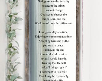 The Full Serenity Prayer Metal Print on Reclaimed Wood Frame-Recovery Wall Art-Sobriety Gift Idea-Christian Recovery Prayer-Reinhold Niebuhr