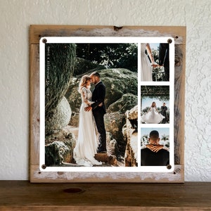 Custom Photo Collage on Metal Print on Reclaimed Wood Frame-Wedding Gift Idea-Anniversary Gift-Mother of bride groom-Valentine Gift Idea
