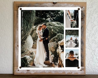 Custom Photo Collage on Metal Print on Reclaimed Wood Frame-Wedding Gift Idea-Anniversary Gift-Mother of bride groom-Valentine Gift Idea