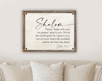 Shalom Metal Print on Reclaimed Wood Frame-Peace I Leave Scripture Wall Art-Rustic Wall Art-Christian Gift Idea-John 14:27 Sign