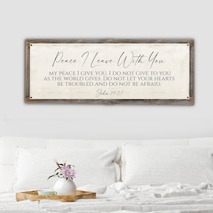 Peace I Leave With You Metal Sign on Reclaimed Wood Frame-John 14:27-Bible Art-Over Couch Scripture Sign-Scripture Wall Art