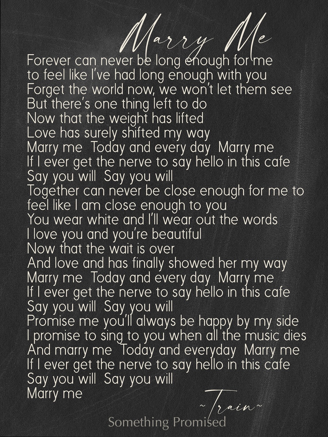 Marry Me by Train Song Lyric Wall ArtMarry Me Lyrics Metal Etsy