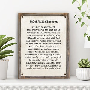 Write It On Your Heart Poem on Metal Print on Reclaimed Wood Frame-Rustic-Wall Decor-Ralph W Emerson-Best Day-Title Literary Book Page