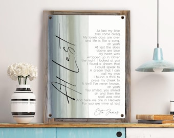 At Last Song Lyrics Metal Print On Reclaimed Wood Frame Sign-SONG LYRICS Wall Art-Customizable Signs-Anniversary Gift Idea