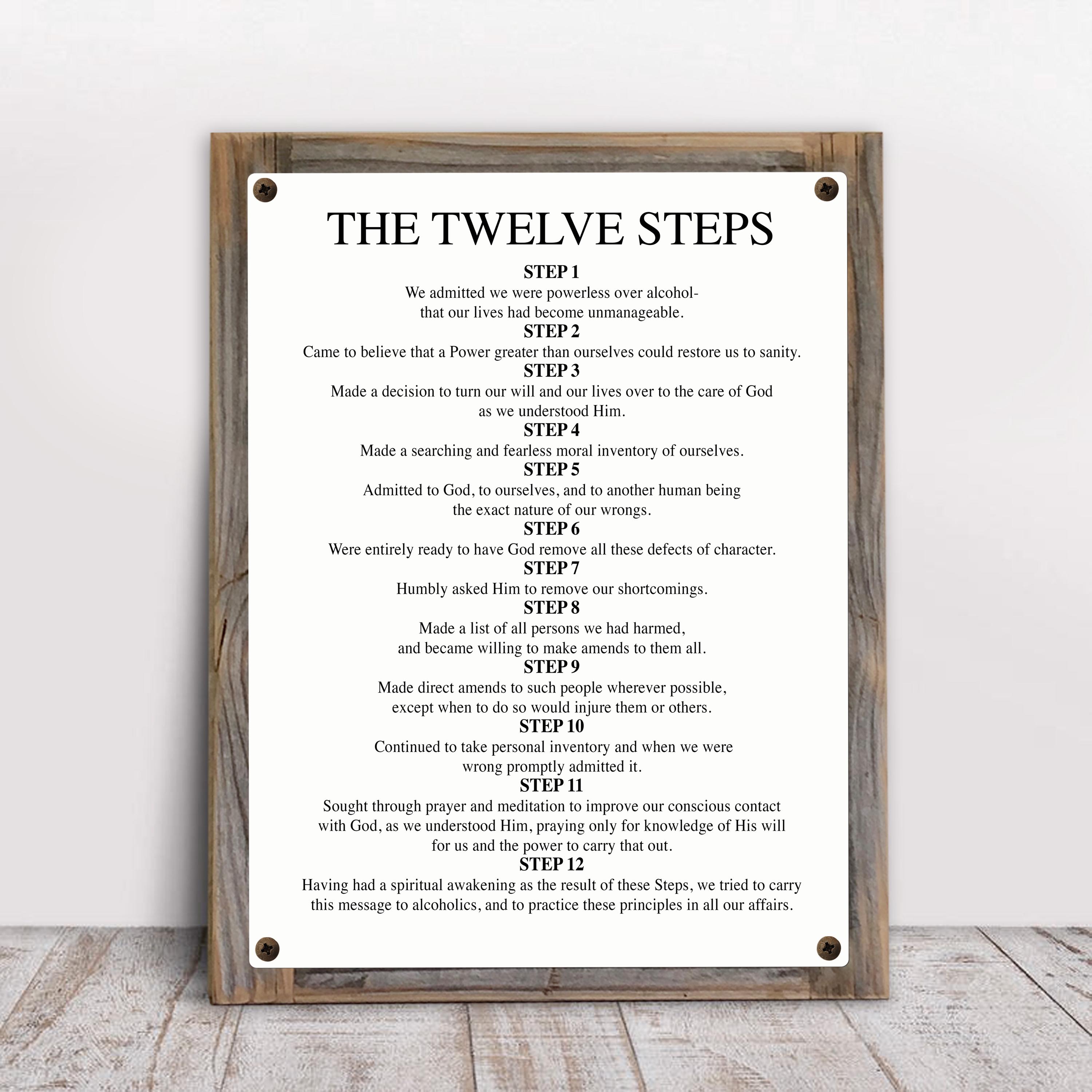 The 12 Steps of AA Metal Print on Reclaimed Wood Frame-recovery