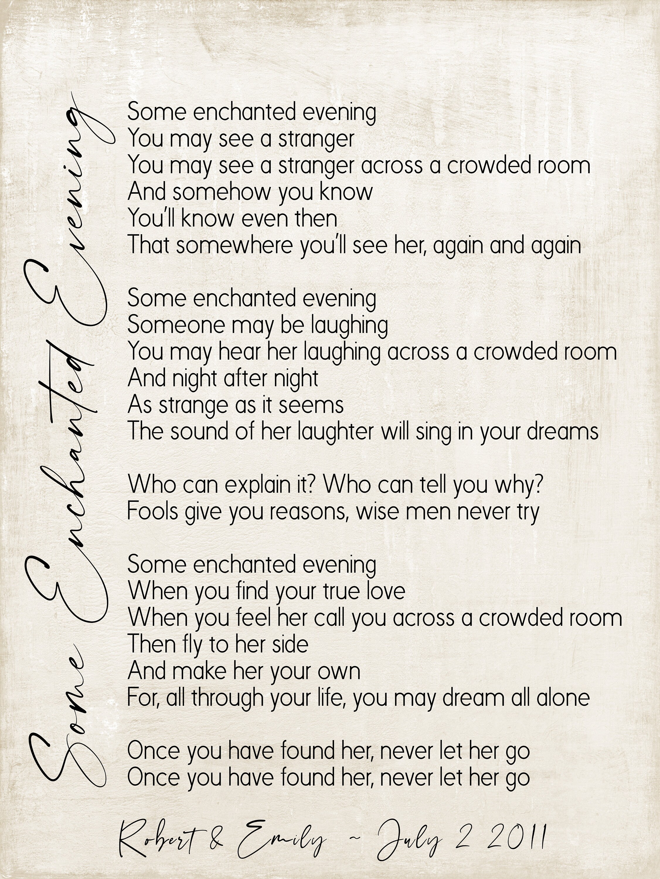 Some Enchanted Evening Song Lyrics on Metal Print on Reclaimed Etsy