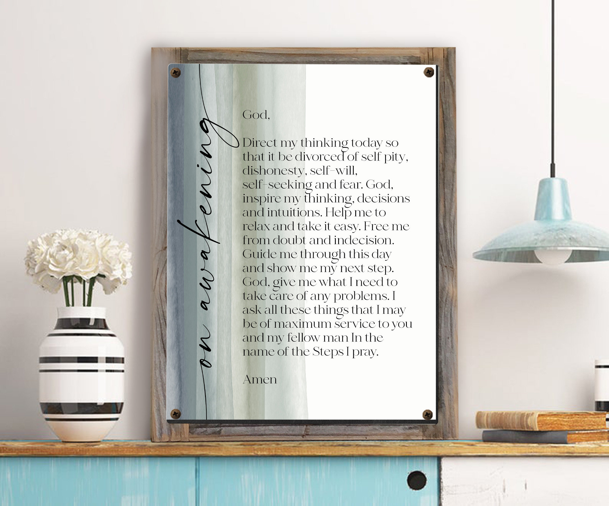 鉛筆画「The prayer」　B5大サイズ The Serenity Prayer Metal Print on Reclaimed Wood Frame-custom