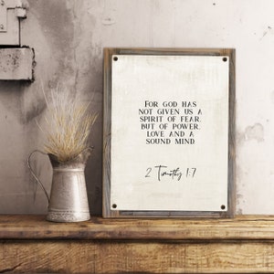 God Has Not Given Us A Spirit of Fear Metal Print on Reclaimed Wood Frame-2 Timothy 1:7 Scripture Wall Art-Rustic Bible Room Decor