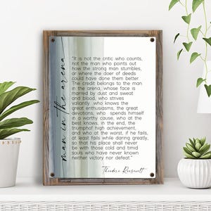 Man In The Arena on Metal Print on a Reclaimed Wood Frame-Gift For Man-Graduation Gift-Motivational Sign-Gift for Dad-Gift for Son