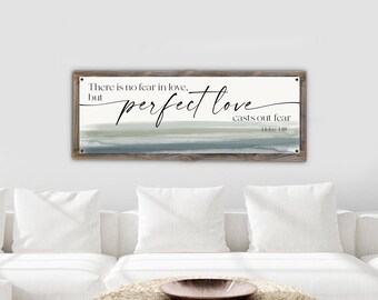 Perfect Love Casts Out Fear Christ Metal Print on Reclaimed Wood Frame-1 John 4:18 Scripture Wall Art-Rustic Bible Sign