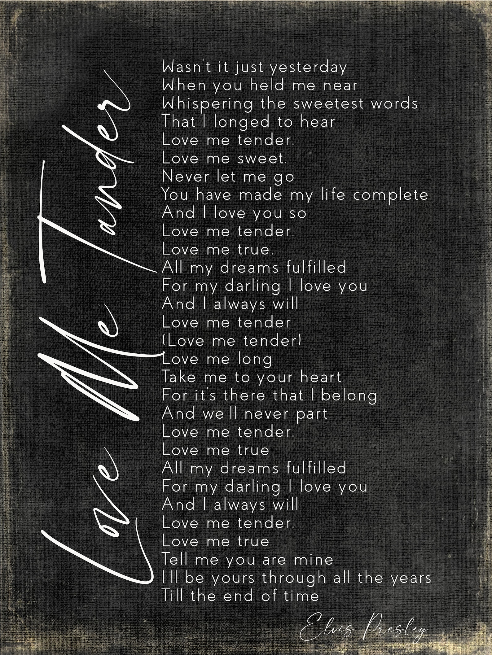 Love Me Tender Song Lyrics on Metal Print on Reclaimed Wood - Etsy