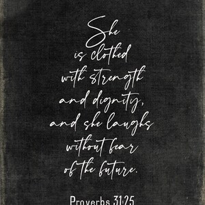 Proverbs Woman Metal Print on Reclaimed Wood Frame-Proverbs 31-25-Scripture Wall Art-Clothed with dignity-Mothers Day Gift-Christian Woman Vintage Black