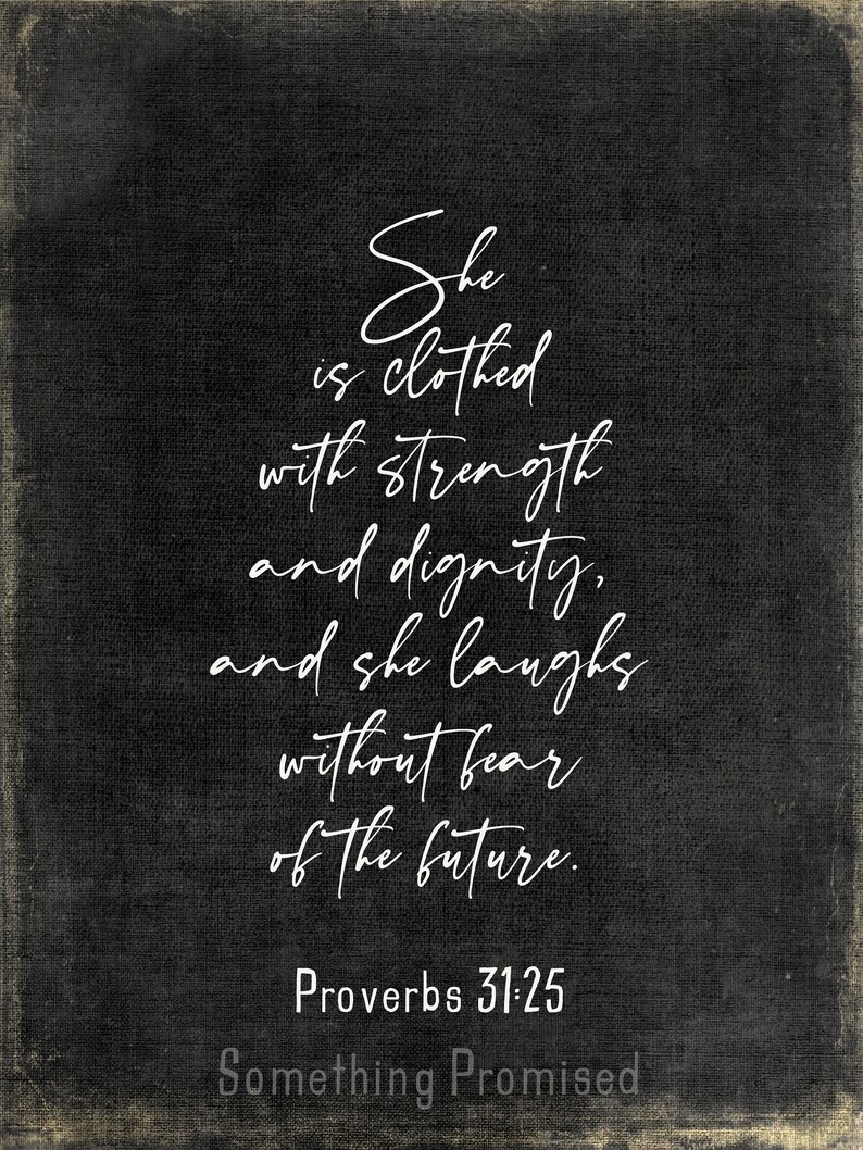 Proverbs Woman Metal Print on Reclaimed Wood Frame-Proverbs 31-25-Scripture Wall Art-Clothed with dignity-Mothers Day Gift-Christian Woman Vintage Black