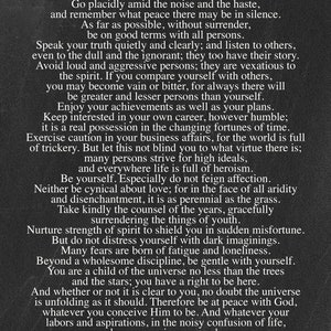 Desiderata Poem on Metal Print-Reclaimed Wood Frame-Max Ehrmann Wall Art-Inspirational Wall Art-Motivational Decor-Man Gift Idea Chalkboard