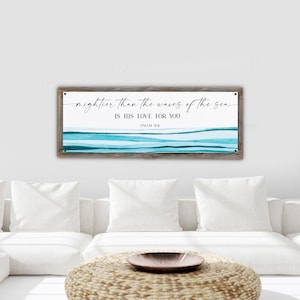 Mightier Than The Waves Metal Print on Reclaimed Wood Frame-Psalm 93:4 Scripture Wall Art-Above Couch Wall Art-Bible Wall Hanging