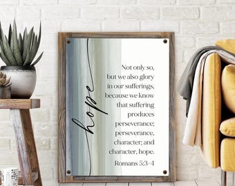 Romans 5:3-4 Scripture Wall Art Metal Print on Reclaimed Wood Frame-Hope Through Suffering Bible Verse-Rustic Faith Artwork