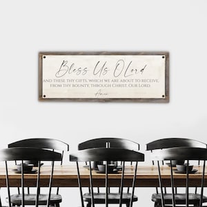 Bless Us O Lord and these thy gifts Print on Reclaimed Wood Frame-Dining Room Sign-Christian Dinner Sign-Christian Dining Room
