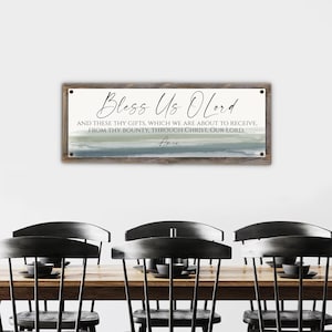Bless Us O Lord and these thy gifts Metal Print on Reclaimed Wood Frame-Dining Room Sign-Christian Dinner Sign-Christian Dining Room